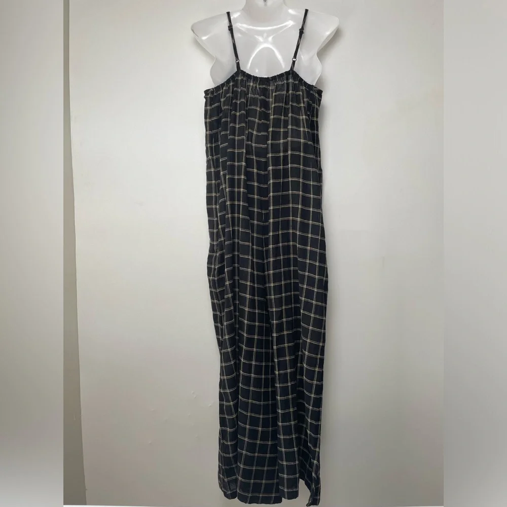 World Market Black Wide leg windowpane Embroidered Jumpsuit pockets Women sz XL - Picture 4 of 9